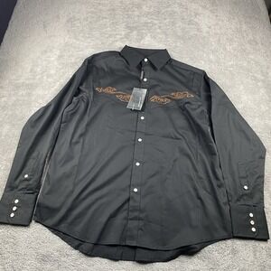 34th London Street Pearl Snap Long Sleeve Dress Shirt Mens Medium Black